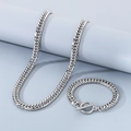 Set collana e bracciale a catena groumette d'argento con chiusura OT su base sobria - Bracciale 21cm / Stile A Acciaio - 9mm