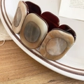 Detailed macro view of retro resin link bracelet with amber and marble texture blocks - Brown-Large Size
