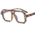 Tortoise shell double bridge square glasses frame with vintage leopard print design - C10 Leopard Frame (Clear Lens)