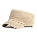 Classic beige cotton cadet cap for men with breathable eyelets and military style - Adjustable / Khaki
