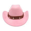 Cappello da cowboy rosa con fascia intrecciata boho e ciondoli in metallo argento - Rosa