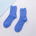 Women's fluffy coral fleece slipper socks in a soft candy blue color for home comfort - Sapphire Blue