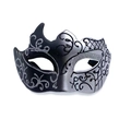 Detail of masquerade half mask featuring black and silver glitter patterns and vine textures - Black Silver