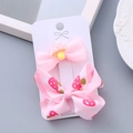 Pink handmade hair clips set with cute mushroom charms and patterns on fabric ribbons - Mushroom Resin