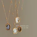 Vintage rose pendant gold necklace with bead chain for women and elegant sweater chain accessory - Gold