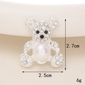 Silver alloy bear charm with white rhinestones and large pearl inlay for shoes - D1737 — Pearl Bear