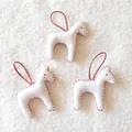 Set of 3 handmade white felt horse ornaments with red stitched edges for Christmas - Pony / Set of 3