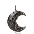 Handmade bronze wire wrapped tree of life moon pendant with black obsidian stone chips - Black Obsidian Pendant-Bronze-No Chain