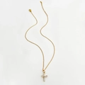 Collana con croce in acciaio al titanio dorato con inserti in zircone rettangolare - Piccola Croce Oro