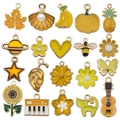 Set of 20 yellow enamel flower and leaf charms for DIY bracelets and necklaces - 20Pcs Mixed Yellow Enamel Charms
