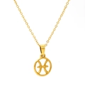18K gold plated titanium steel necklace featuring a circular Pisces zodiac sign pendant - Pisces (SP641G-12)