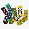 Lot de 5 paires de chaussettes avec motifs de nourriture, pomme et avocat - Taille unique / Collection Thème Œuf au Plat