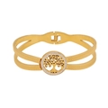 Golden double-layer stainless steel bangle with a crystal-encrusted Tree of Life charm - Tree of Life Round Style (4#)