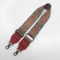 Adjustable wide replacement bag strap featuring colorful vintage geometric woven pattern - Antique Bronze Hook / No.14 Wine Red Leather