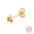 925 sterling silver gold earring with baguette cut orange stone and clear crystal - Single Gold-Dark Champagne Zirconia Stud