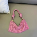 Sparkling pink rhinestone knotted handbag with sequin finish for evening parties - Small Size (26*13cm) / Pink