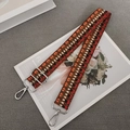 Adjustable bohemian style woven shoulder strap with orange and brown geometric patterns - Orange Black Red + Silver Hook