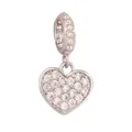 Micro-paved heart charm pendant with white zircon stones and beaded bail in silver finish - White Gold Full Pave Heart
