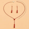 Elegant red rhinestone bridal jewelry set with silver necklace and teardrop earrings - 446 Red Necklace + Stud Earrings Set