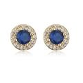 Close-up of 18K gold plated stud earrings with round blue and white zircon stones - Gold/Blue