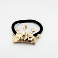Elegant gold crown hair tie with geometric cut design and black elastic band accessory - Geometric Cut Crown (Hair Tie 51)