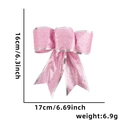 Pink glitter Christmas bow with silver trim and size dimensions shown for holiday decor - Triple-Loop 15cm Pink Bow