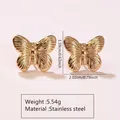 Golden stainless steel butterfly stud earrings with detailed 3D wing texture - Embossed Butterfly Style (FYD6085)