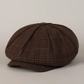 Vue détaillée du gavroche à carreaux marron foncé avec coutures en laine texturée - M(56-58cm) / café