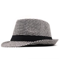 Cappello Fedora classico con motivo pied-de-poule e nastro nero su bianco - M (56-58cm) / Pied de Poule Nero Bianco (02)