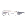 Silver Y2K wrap-around sunglasses featuring metallic heart accents and brown tinted lenses - Silver Frame Silver Film