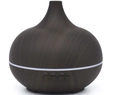 Detail view of dark wood grain ultrasonic diffuser with 1H 3H and ON mist timer buttons - 150ml Mini Version Dark / US Plug