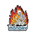 Halloween enamel pin with skull in flames and Monday text on white background - Monday Style (QHXZ2691)