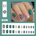 Detail of W367 press-on nails featuring green, pink glitter and zebra print designs - W367 Natural Rhythm (Glue Type)