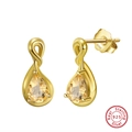 S925 sterling silver gold teardrop earrings with champagne stones and butterfly backs - Yellow Pear Stud - Gold