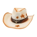 Men's western straw cowboy hat with orange spray finish and silver bull head emblem - One Size / White (Metal Bull Head + Wind Rope)