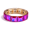 Fuchsia crystal stretch bracelet with square glass stones in gold-plated alloy frames - Rose Red Style (CB0034QJ)