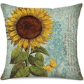 Linen sunflower throw pillow cover featuring vintage botanical prints and yellow butterflies - 45x45cm Pillow Cover / Vintage Botanical Sunflower List-2 (24ym0756-2)