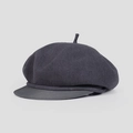 Close-up of dark grey knitted octagonal newsboy hat showing fine texture and short brim - M (56-58cm) / Gray