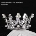 Silver mini plastic crown cake topper with faux white pearls for birthday party decor - Plastic Style / Mini Silver Plastic Style