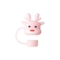 Dettaglio copri cannuccia rosa 10mm in silicone con design a renna dei cartoni animati - Renna di Natale