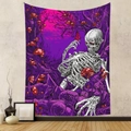 Close-up of bohemian skull tapestry featuring psychedelic red mushrooms and forest art - 73X95CM Brushed Fabric / GT230199 Psychedelic Skull