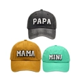 Three-piece family baseball cap set in grey, yellow, and mint with embroidered patches - Family Set (PAPA+MAMA+MINI) / Black/Yellow/Green