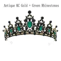 Antique gold bridal tiara with sparkling green pear-cut rhinestones and black crystals - Antique KC Gold + Green Rhinestone