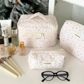 Lot de 3 trousses de maquillage en coton matelassé blanc à pois colorés et nœuds - Nœud à Pois Rose