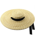 Elegant wide brim straw sun hat with black ribbon detail for summer beach vacations - 10cm Brim Width / Original Color