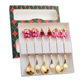 6-piece gold Christmas cutlery set with festive character handles in a gift box - Green Box 6-Piece Set A