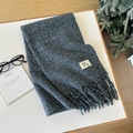 Thick dark gray wool scarf with tassel detail and minimalist woven brand label - 43 Blue Black / Over 175cm