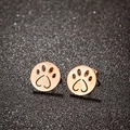 Elegant rose gold round stud earrings with hollow cat paw and heart design - Round Paw Print Shape (689) / Rose Gold