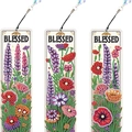 Set da 3 segnalibri fai da te pittura diamante a fiori con scritta Blessed e pendenti - Stile Floreale BLESSED (SQ-32) / Set di 3