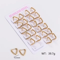 Macro shot of 15.5mm golden triangle hoop earrings set on stainless steel card - Triangle / Gold